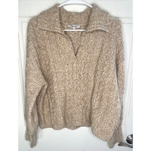 Madewell Women's Cable-Knit Collared Sweater Sz M Merino Wool Blend Fisherman